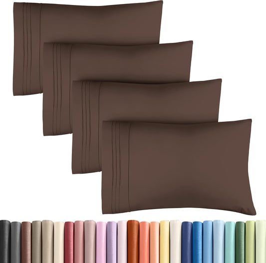 King Pillow Cases Set of 4 - Ultra Soft Hotel Quality Pillowcase Covers - Comfy, Cozy & Wrinkle Free - Shrinkage, Stain and Fade Resistant - Machine Washable Pillow Protectors - 4 Piece Set - Brown