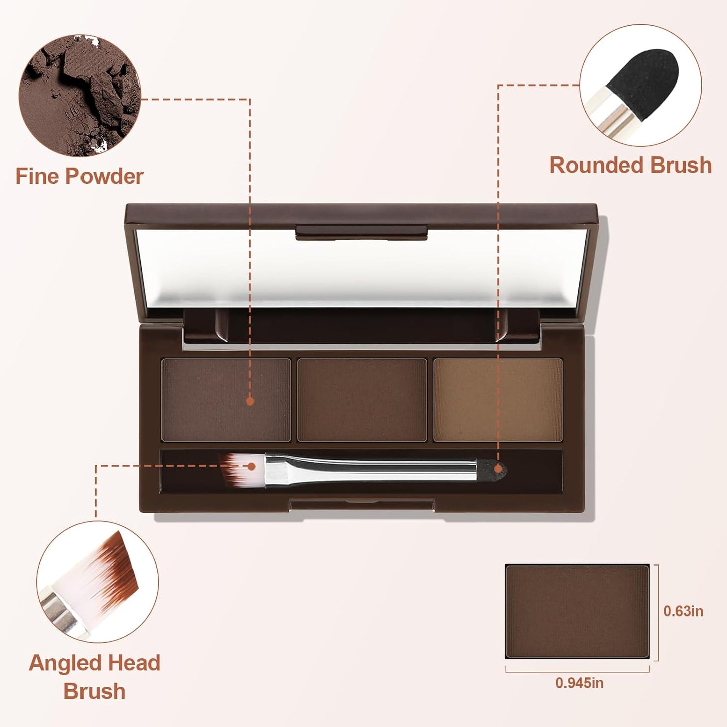 3 Colors Eyebrow Powder Set, Brow Powder Makeup Palette, Defining and Sculpting Brows, Waterproof Eye Contour Kit with Brush Applicator