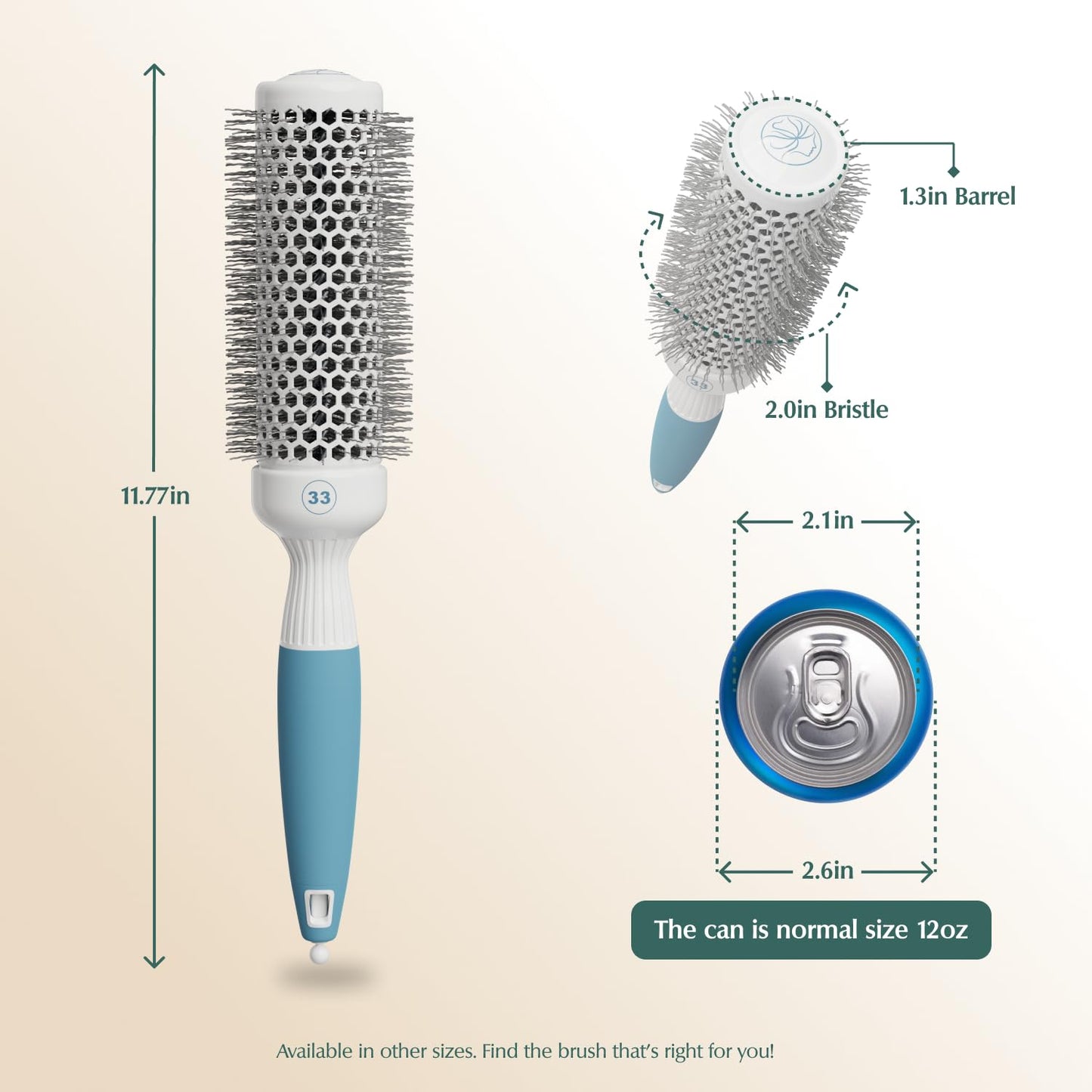 Professional Round Brush for Blow Drying - Small Ceramic Ionic Thermal Barrel Brush for Sleek, Precise Heat Styling and Salon Blowout - Lightweight Round Hair Brush (Barrel 1.3 inch, Bristle 2 Inch)