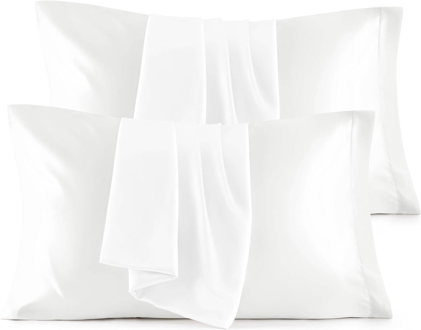 Bedsure Satin Pillowcase for Hair and Skin Queen - Pure White Silky Pillowcase Set of 4 with Envelope Closure, Similar to Silk Pillow Cases, Gifts for Women Men, 20x30 Inches