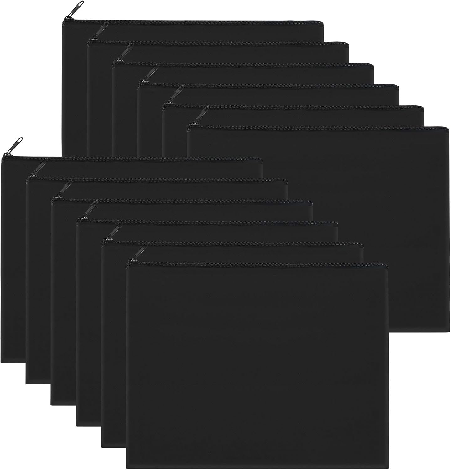 12 Pieces Black Cotton Canvas Makeup Bag, Multipurpose Cosmetic Bag with Zipper Travel Toiletry Pouch, Blank DIY Craft Bag (Black, L)