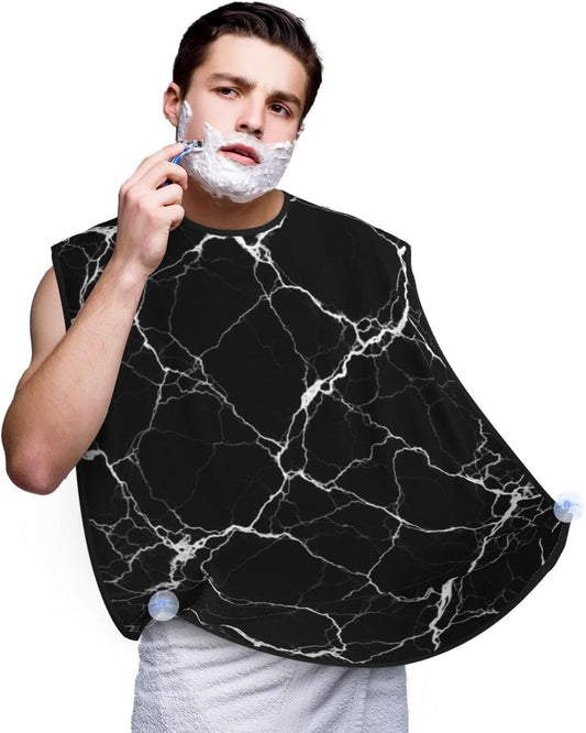 Beard Apron Hair Catcher, Black Marble Texture Shave Bib, Waterproof Non-Stick Shaving Bib, Trimming Grooming Tool for Dad Men Anniversary
