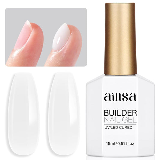 AILLSA Builder Gel for Nails Milky White 7 In 1 Hard Gel Polish for Nail Thickening Nude Strengthener Nail Polish Light Color Extension U V Gels for Nail Art Base Coat Needed 0.51 Oz GB08