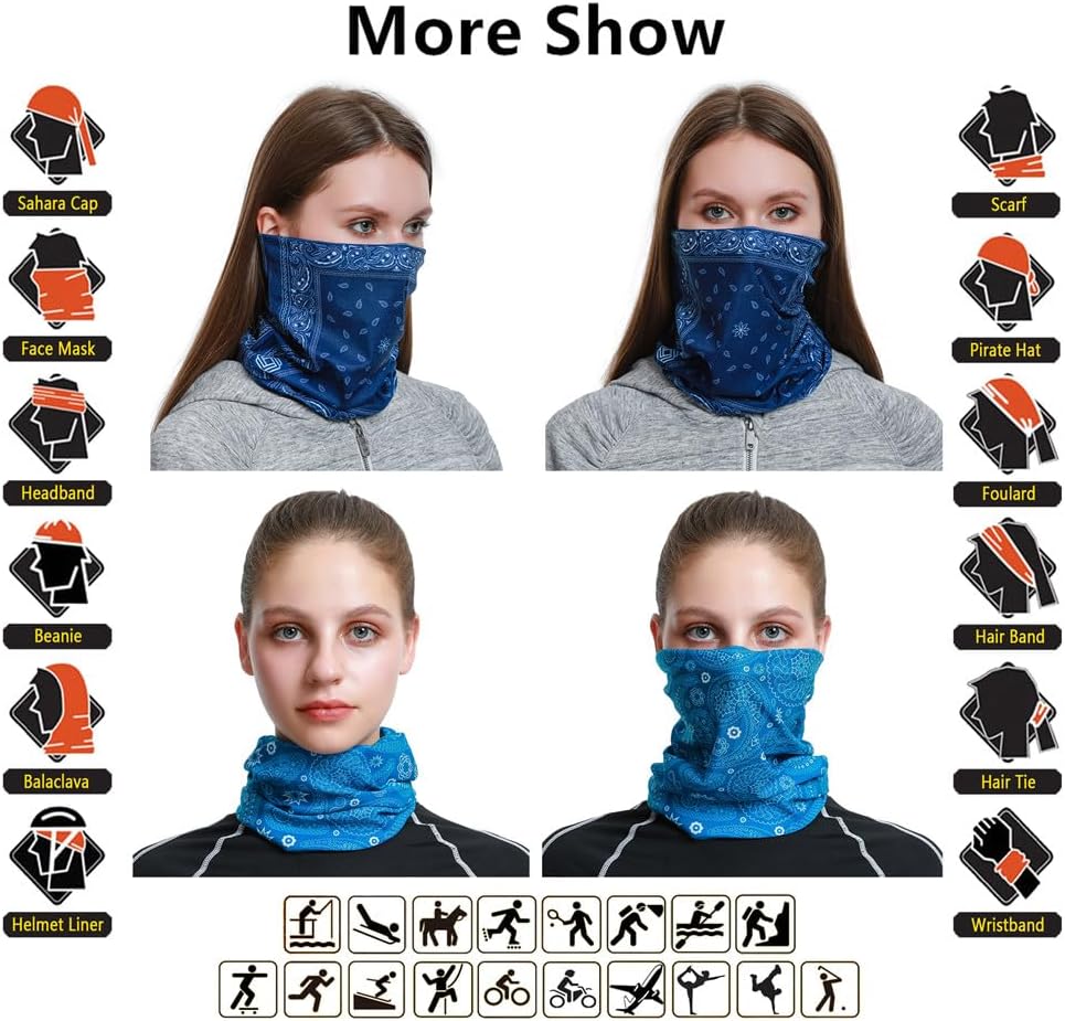 Headband Neck Gaiter Head Wrap Headwear Face Mask Magic Scarf Bandana for Men and Women