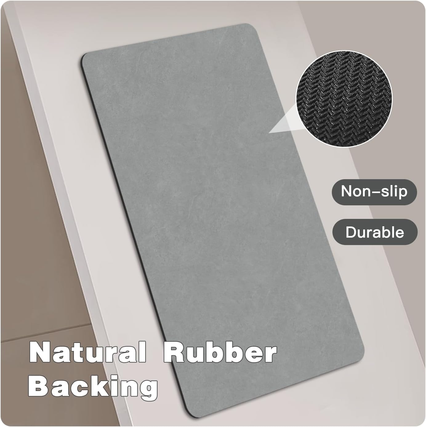 Bathroom Mat Quick Dry, Bathroom Rugs Non Slip Washable Thin Absorbent Bath Mat Fits Under Door Bathroom Floor Mat Perfect for Bath, Shower, or Sink 17"x59" Light Grey