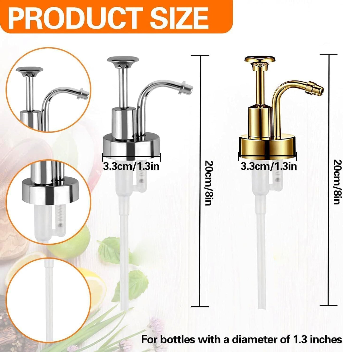 Soap and Lotion Dispenser Pumps Replacement Head, ABS Material Wider Mouth Bottle of 33mm (1.3inch) Gloss Smooth Action Pump, Rust Proof & Leak Proof for Soap Lotion Bottle Upcycling (Silver)