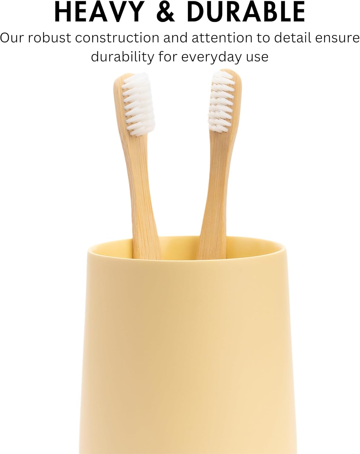 Matte Yellow Cream Toothbrush and Toothpaste Holder and Cup for Bathroom Vanity and Countertop, Round Organizer for Electric Toothbrushes, Floss, Razors, Cotton, and Mouthwash