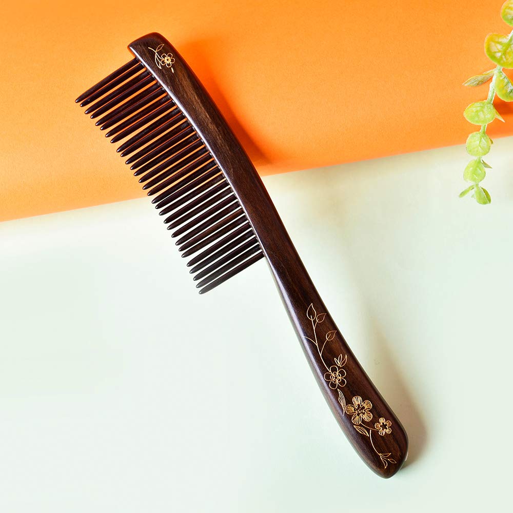TAN MUJIANG Wooden Hair Comb Wide-tooth Inserted Teeth for Women Curly Hair (CQCGB0101)