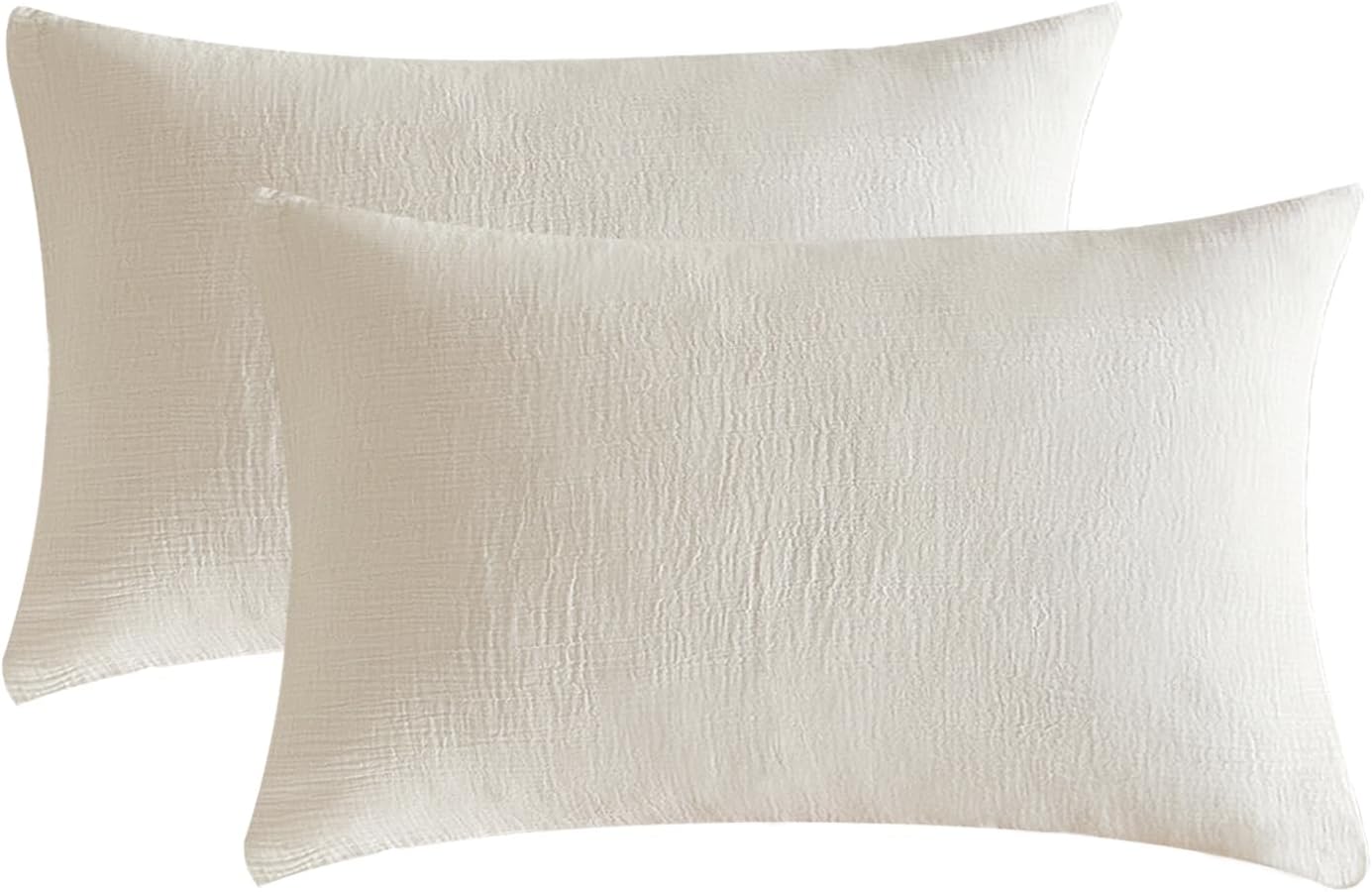 SE SOFTEXLY Muslin Pillowcases Standard Size 100% Cotton, 2 Pack Linen Like Pillow Shams with Envelope Closure, Ultral Soft and Breathable Pillow Case Covers, White, 20" X 26", No Filling