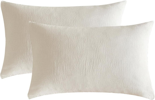 SE SOFTEXLY Muslin Pillowcases King Size 100% Cotton, 2 Pack Linen Like Pillow Shams with Envelope Closure, Ultral Soft and Breathable Pillow Case Covers, White, 20" X 36", No Filling