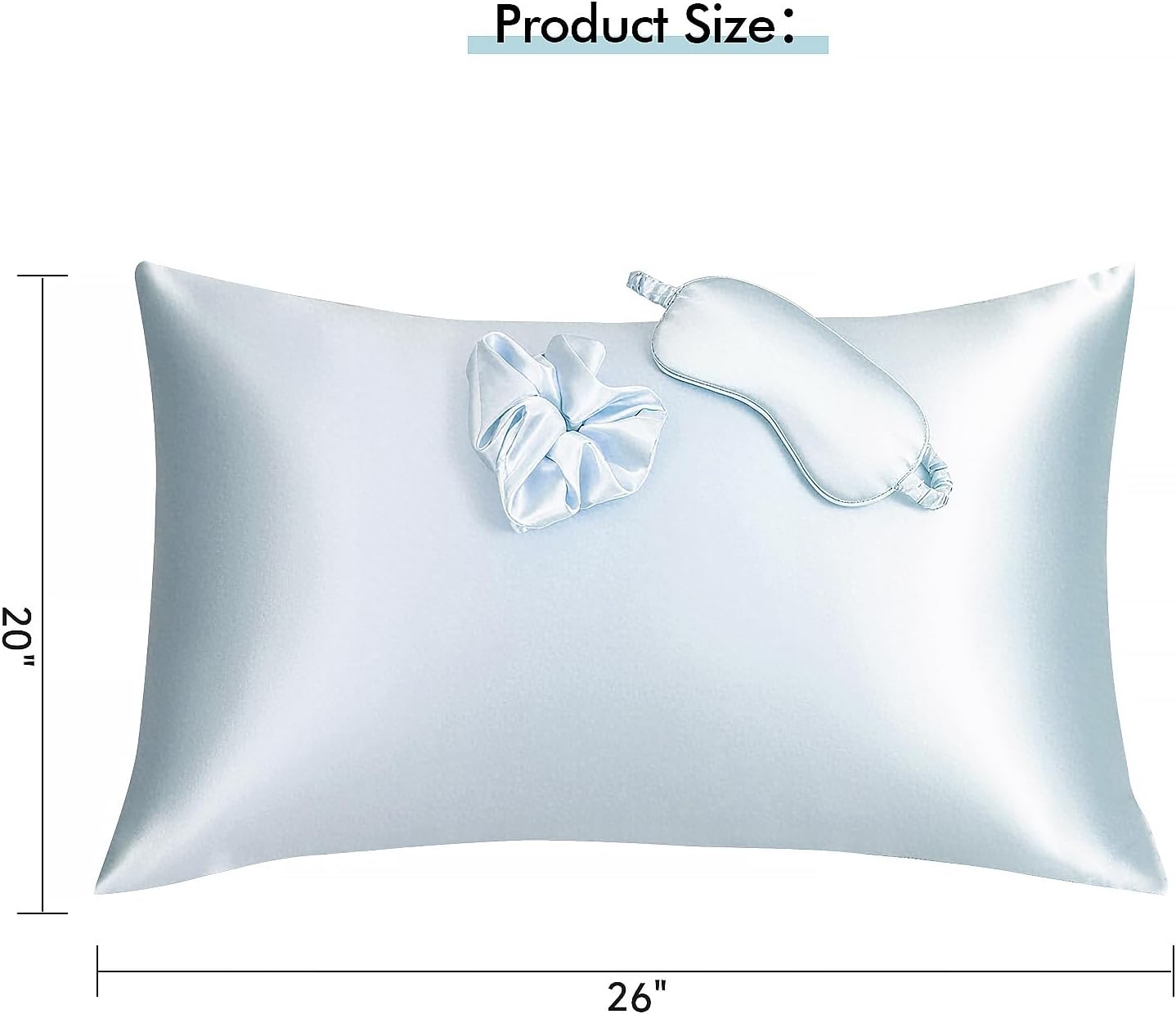 Vegan Silk Sleep Set, Vegan Silk Pillowcase with Large Scrunchie and Eye Mask for Hair and Skin, Self Care Essential Satin Night Routine Kit (Light Blue Color)