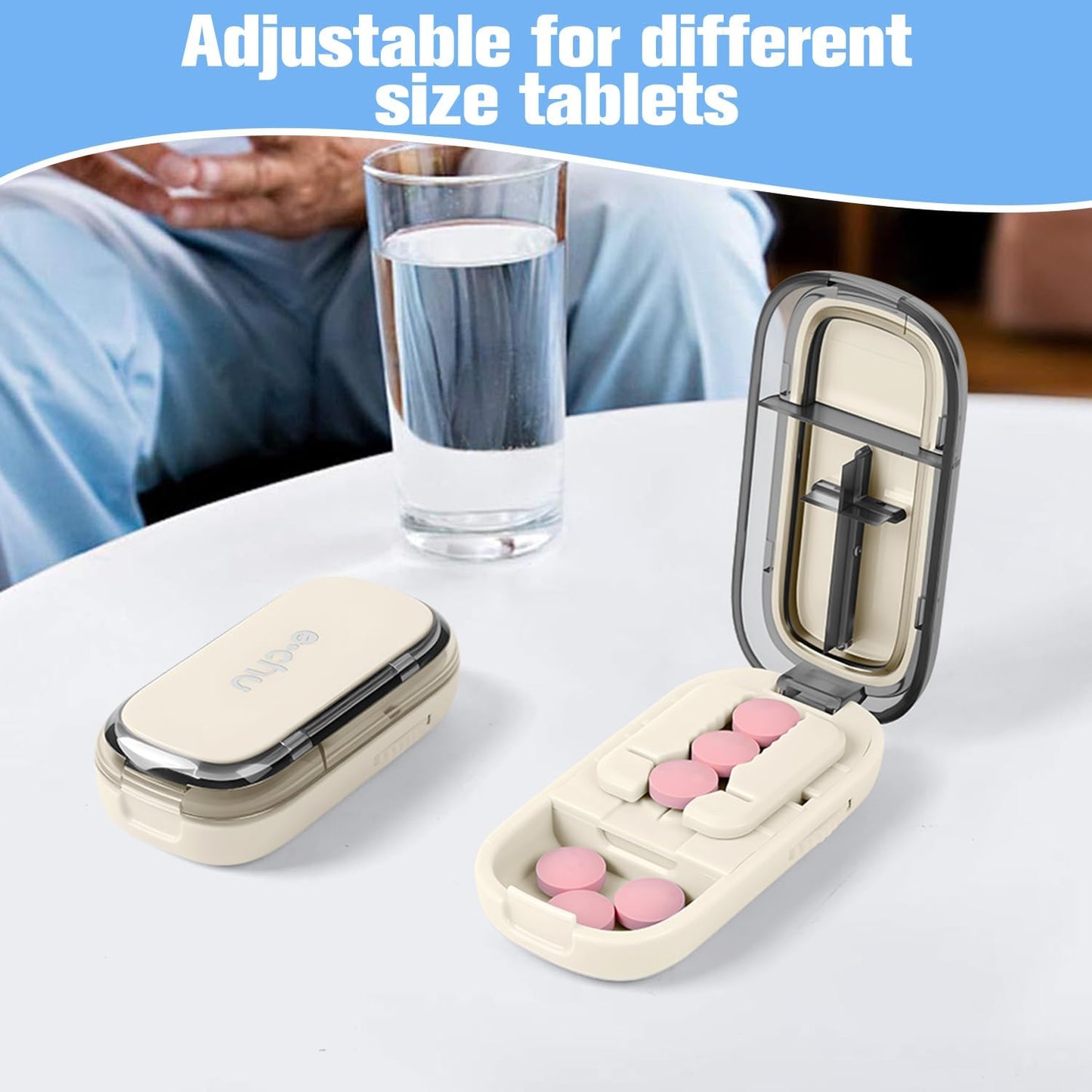 Pill Cutter Splitter for Small and Tiny,Echu Pill Cutter,1/2 & 1/4 Adjustable Pills Splitter with Centering Device for Cutting Multiple Pills,Easy to Use (White)