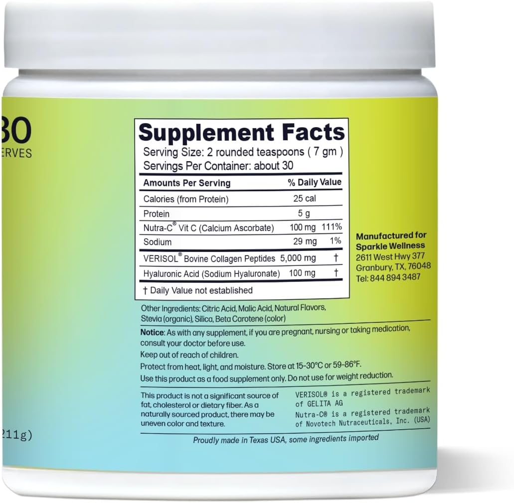 Sparkle Wellness VERISOL Bioactive Hydrolyzed Collagen Peptides | Collagen Powder Supplement with Vitamin C & Hyaluronic Acid for Hair, Skin, and Nail Health | Skin Boost Plus (Tropical) [30-Serves]