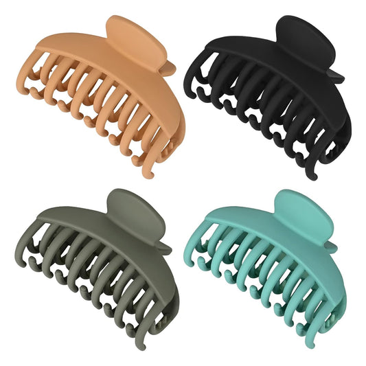 DEEKA 4 PCS Double Row Teeth Hair Claw Clips 2.5" Medium Hair Clips for Thin Hair Small Matte Clips Short Fine Hair Accessories for Women and Girls -Green Yellow