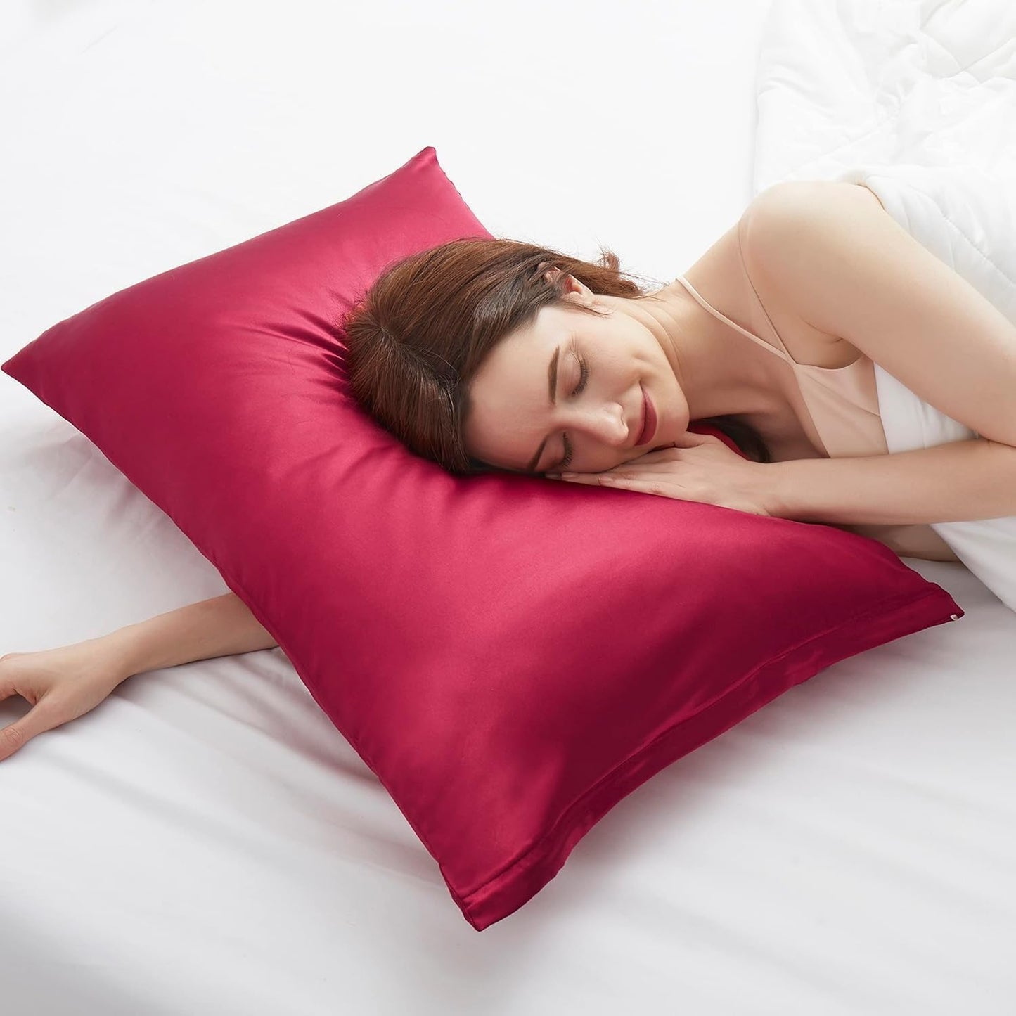 Juwenin Bedding,Luxury Satin Pillowcase with Zipper (Silky Satin Pillow Case for Hair) Set of 2 (Burgundy, Queen(20''x29''))