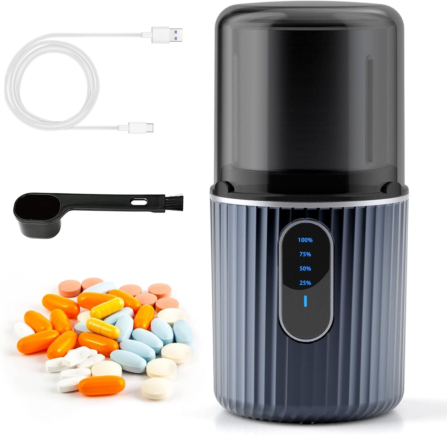Cordless Electric Pill Crusher Grinder Pulverizer - Grind and Pulverize Multiple Pills, Small and Large Medication and Vitamin Tablets to Fine Powder - Removable Grinding Cup for Easy Cleaning