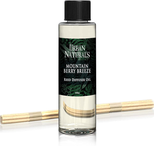 Urban Naturals Reed Diffuser Oil Refill, Mountain Berry Breeze Diffuser Oils with Juniper, Jasmine, Apple, 4 oz + Free Reed Sticks, Made in The USA