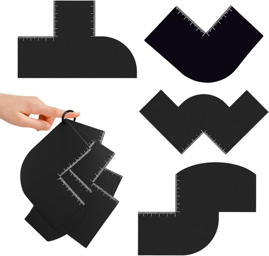 4 Pcs Enhancement Card for Barbers, Professional Hairline Shaping Tool with Measurement Indicators, Durable Reusable Shape Up Tool for Hairline and Beard, T+S+W+V Shaped