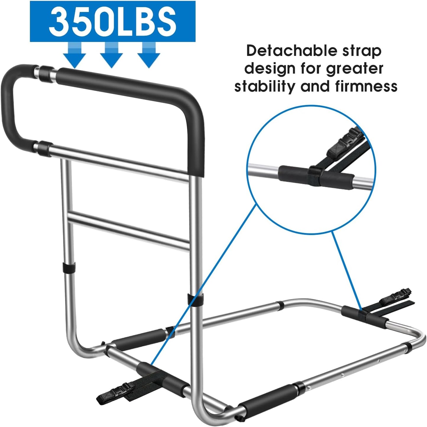 Bed Rails for Elderly Adults Safety, Stainless Steel Bed Assist Rail with Adjustable Side Railings for Seniors Bedside Fall Prevent Grab Bar with Storage Pocket,Fits King Queen Full Twin Bed