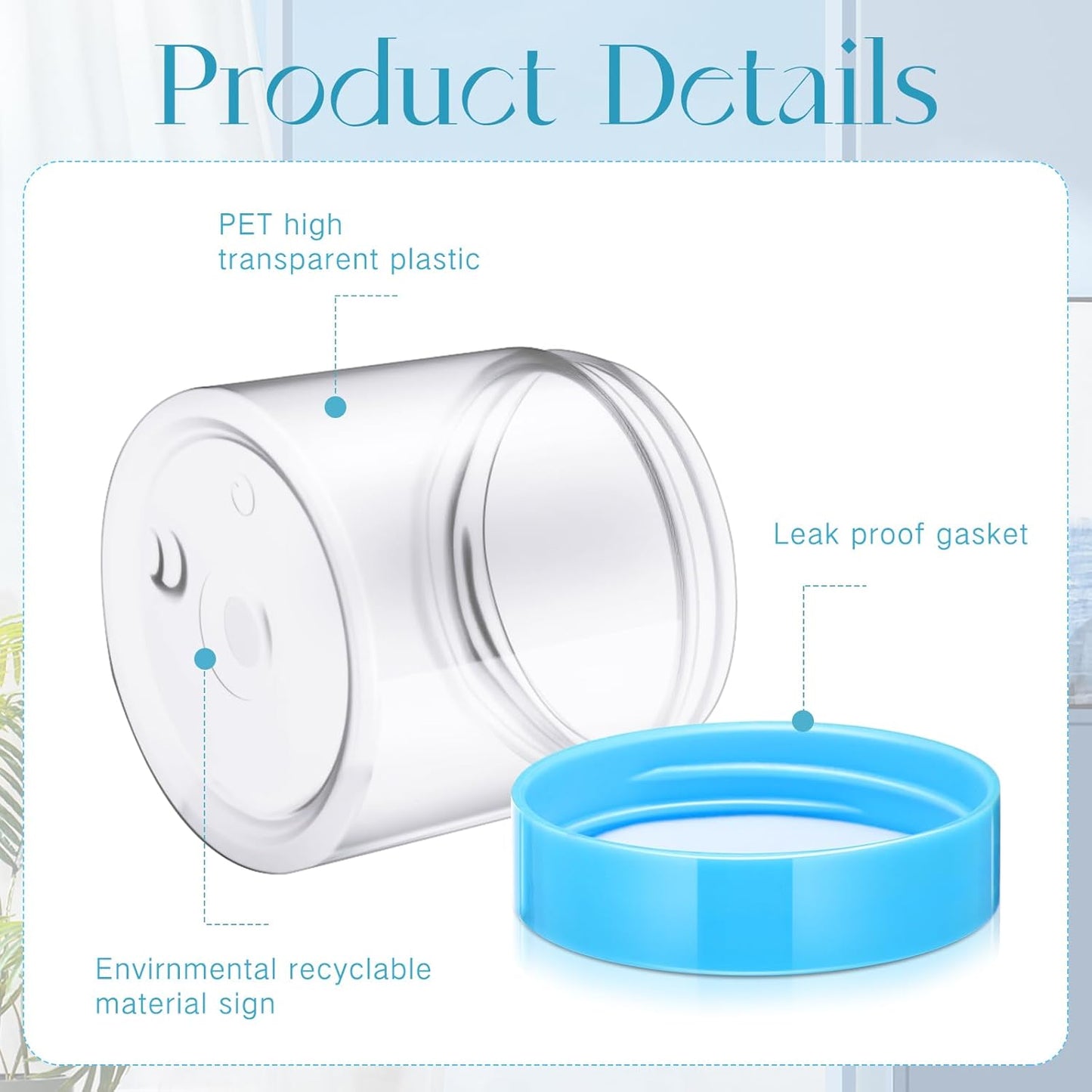 SATINIOR 12 Pack 6 oz Plastic Container Jars with Lids Round Clear Travel Cosmetic Container Slime Jars for Toiletries, Lotion, Cream, Ointments, Makeup, Rhinestone, Samples, Kitchen Storage(Blue)