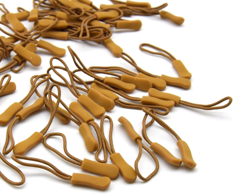Ruidee 50 Pieces Zipper Pulls Zipper Tabs Zipper Pull Cord Extender Replacement Zipper Pulls for Backpacks, Jackets, Luggage, Purses, Handbags（Brown）