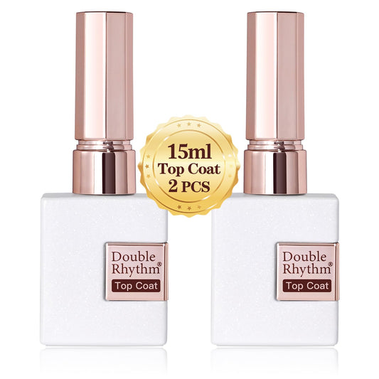 Double Rhythm 2 Pcs 15ML No Wipe Gel Top Coat and Base Coat Set Clear Glossy Gel Polish Kit Soak Off LED (2Pcs Top Coat)