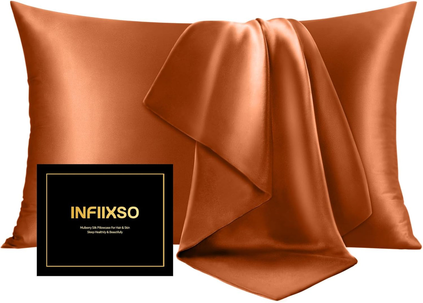 INFIIXSO Mulberry Silk Pillow Case King Size, Silk Pillowcase with Hidden Zipper 20"x36", Extraordinary Smooth and Soft Pillow Cases for Hair and Skin(Brunt Orange, 1 Pack)