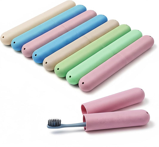 8 Pack Travel Toothbrush Case, Portable Toothbrush Travel Case with Ventilation Hole for Business Trip, Camping, Home(Blue,Pink,Green,Beige)