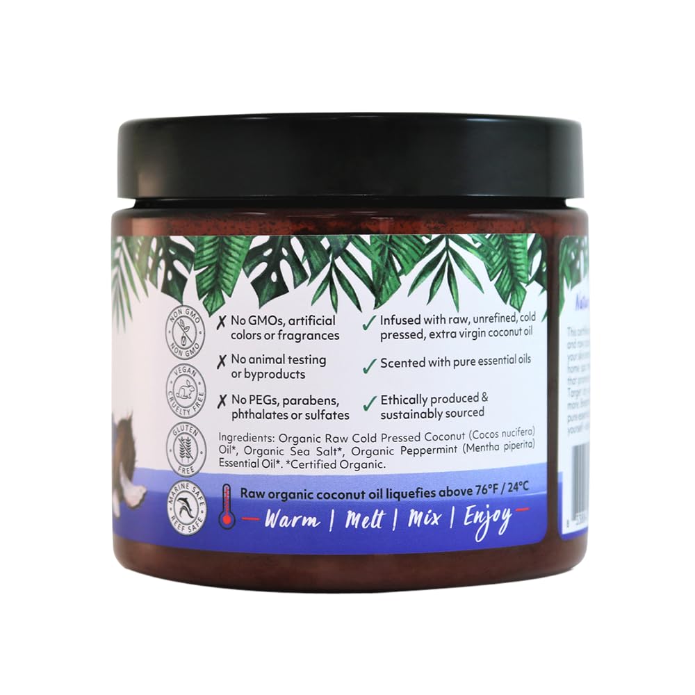 Organic Fiji Whole Body Scrub - Infused with Coconut Oil, Exfoliating Sea salt Scrub for Smooth and Soft Skin, Exfoliates & Restores Skin's Natural Biosphere, Peppermint 20 oz