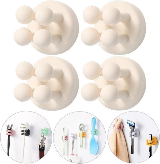 iBetterLife Tooth Brush Holder for Bathroom - 4Pcs Silicone Toothbrush Razor Holder for Shower Wall Mounted Self Adhesive Cute Storage Hook for Kids Hanging Loofah Towel for Kitchen Living Room Office