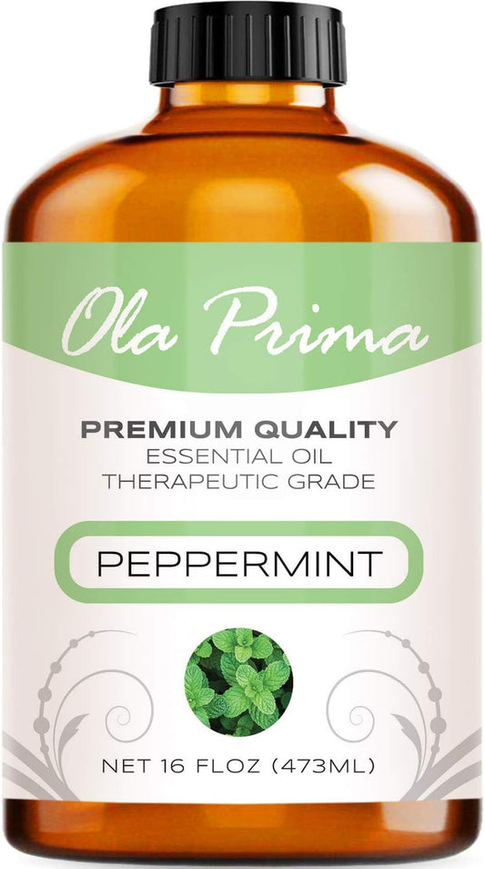Ola Prima Peppermint Essential Oil Therapeutic Grade 16 oz for Aromatherapy, Diffuser, Cleaning, Lotions, Creams, Bath Bombs, Scrubs, Candles
