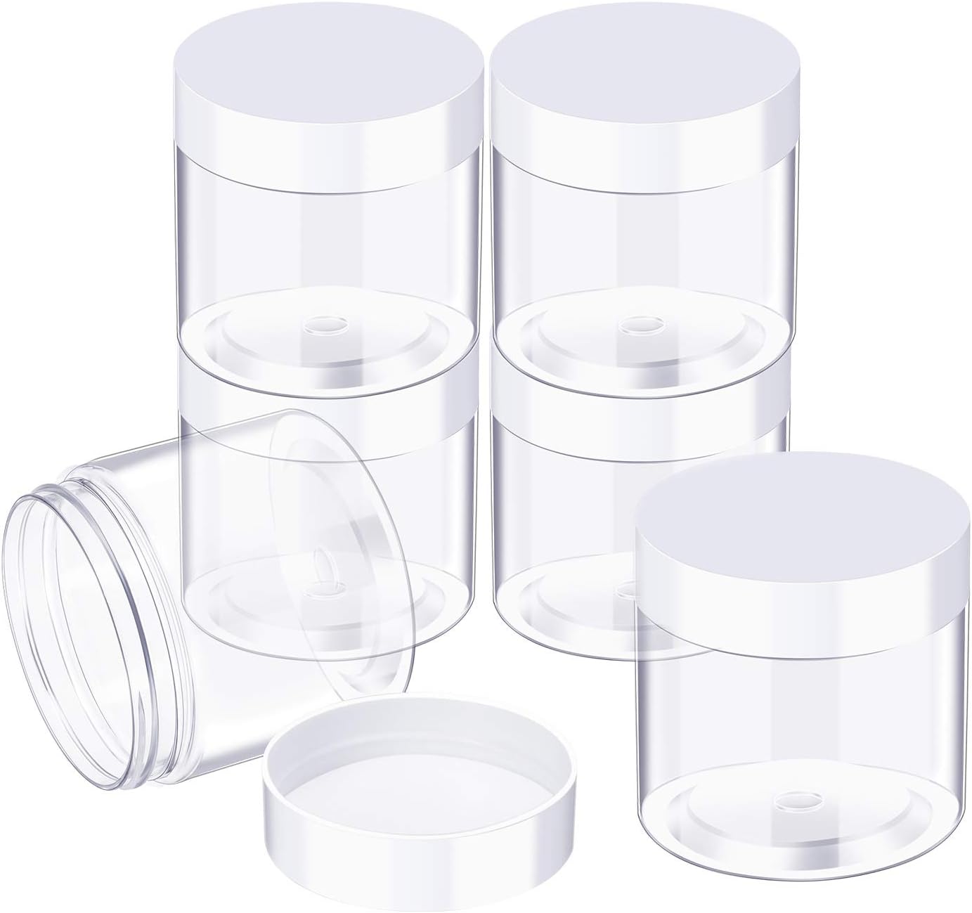 12 Pack 5 oz Plastic Container Jars with Lids Round Clear Travel Cosmetic Container Jars for Toiletries, Lotion, Cream, Ointments, Makeup, Rhinestone, Samples, Kitchen Storage (White)