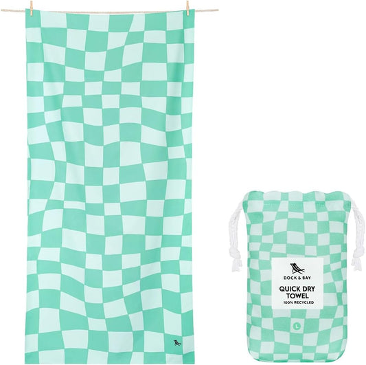 Dock & Bay Beach Towel - Quick Dry, Sand Free - Compact, Lightweight - 100% Recycled - Includes Bag - Check Mate - Extra Large (200x90cm, 78x35)