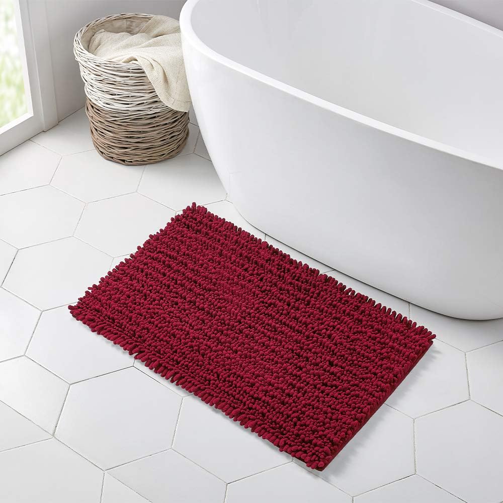 Walensee Bathroom Rug Non Slip Bath Mat (36x24 Inch Red) Water Absorbent Super Soft Shaggy Chenille Machine Washable Dry Extra Thick Perfect Absorbant Best Large Plush Carpet for Shower Floor