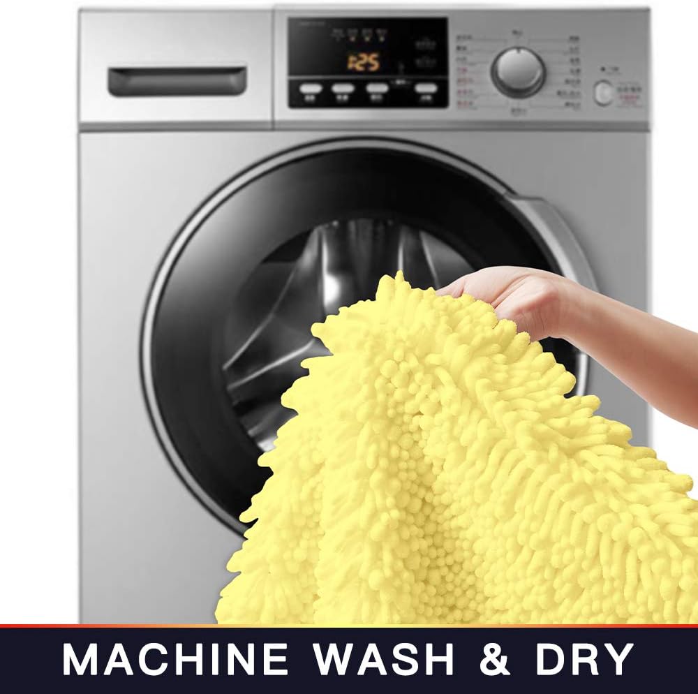 Walensee Bathroom Rug Non Slip Bath Mat (32x20 Inch Yellow) Water Absorbent Super Soft Shaggy Chenille Machine Washable Dry Extra Thick Perfect Absorbant Best Large Plush Carpet for Shower Floor