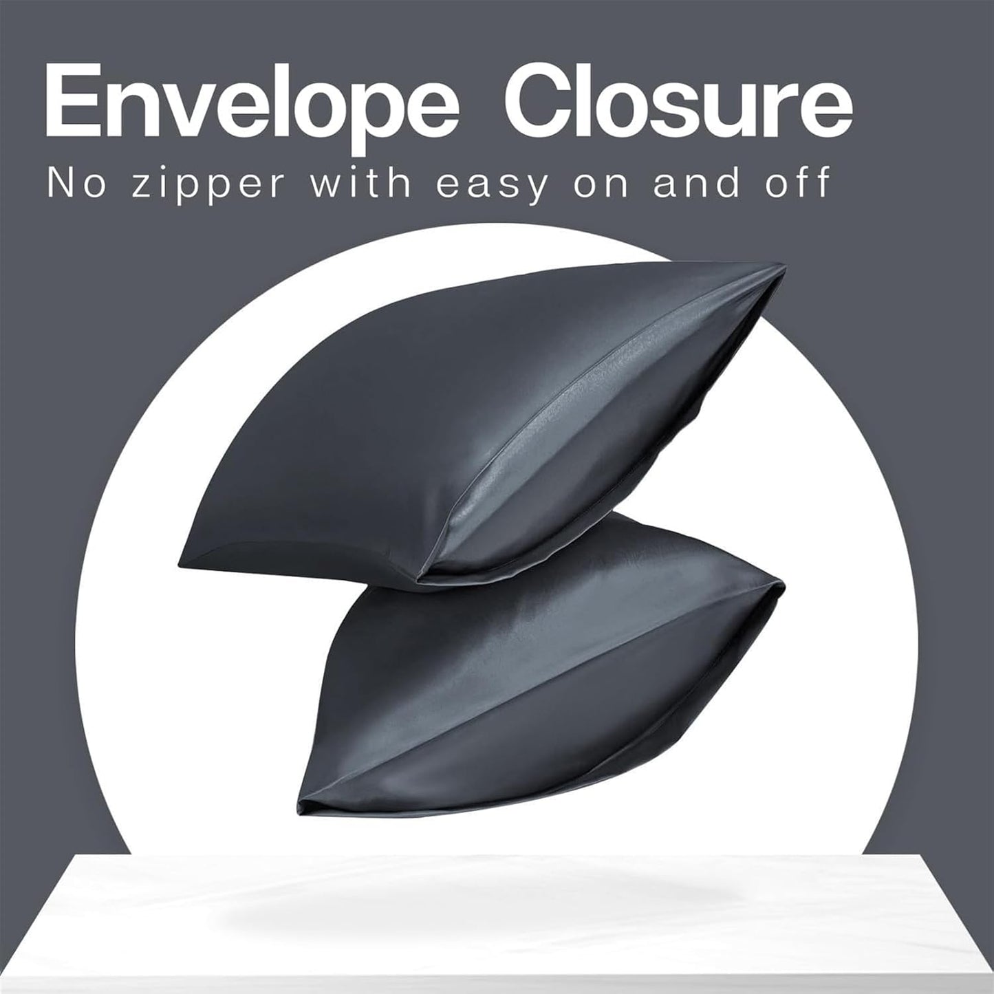 MR&HM Satin Pillowcase for Hair and Skin, Silk Satin Pillowcase 2 Pack, King Size Pillow Cases Set of 2, Silky Pillow Cover with Envelope Closure (20x40, Space Grey)