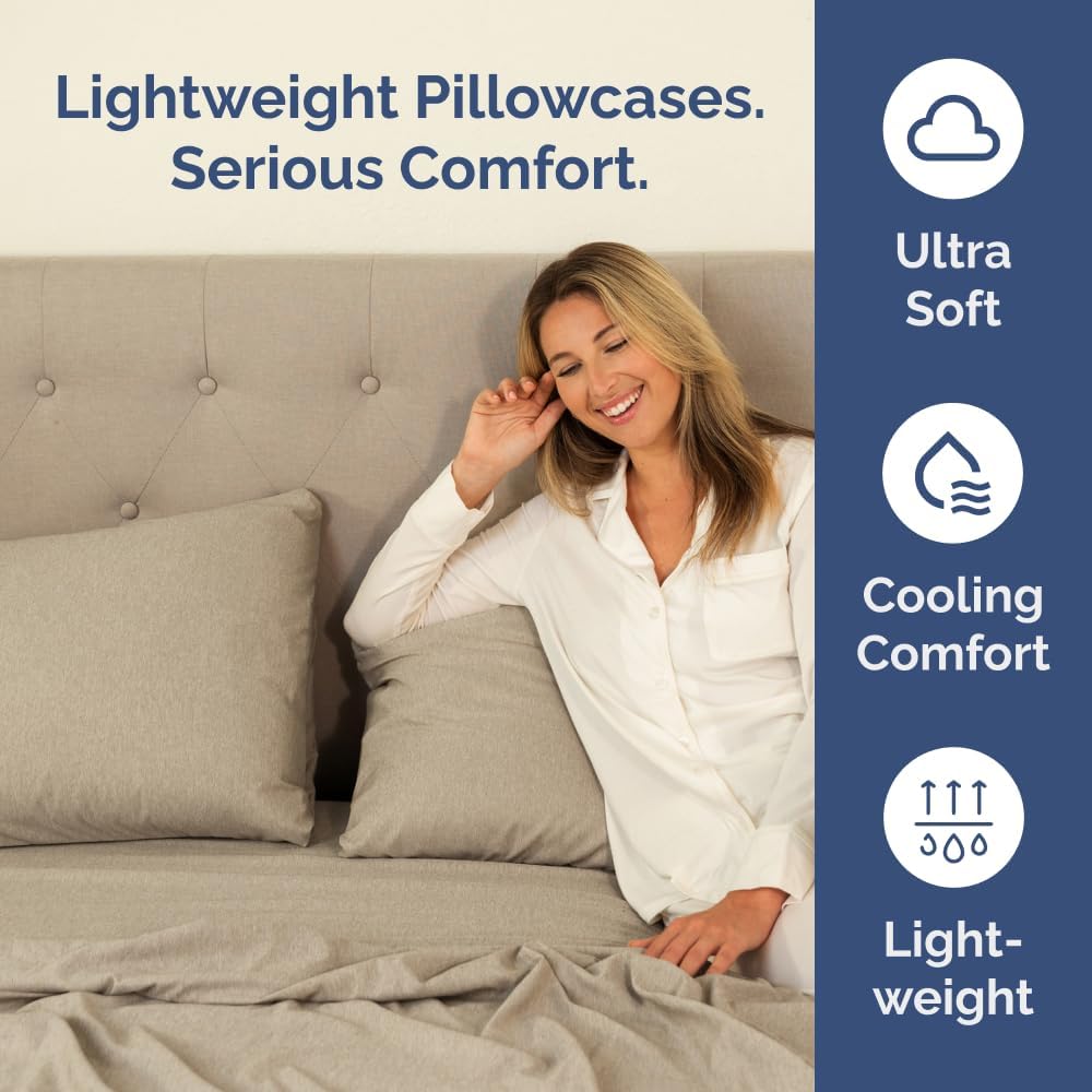 Queen Pillow Cases Set of 4 - Ultra Soft Hotel Quality Pillowcase Covers - Comfy, Cozy & Wrinkle Free - Shrinkage & Fade Resistant - Machine Washable Pillow Protectors - 4 Piece Set - Heathered Beige