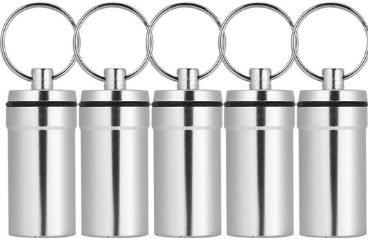 5 Colors Aluminum Alloy Pill Case for Climbing Hiking Camping, Mini Pill Storage Container Box, Outdoor Sports Accessory(5 Pcs Set Silver)