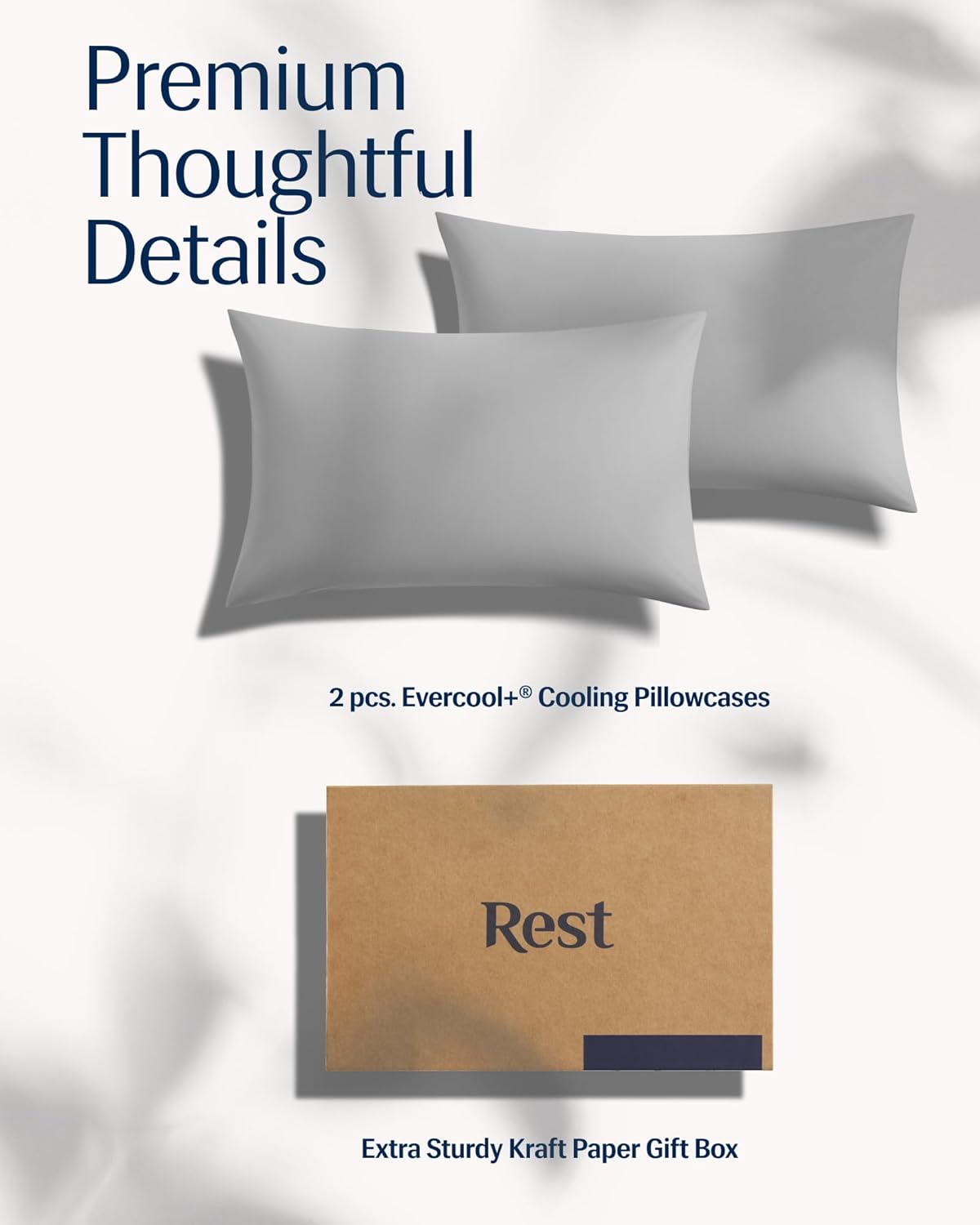REST® Evercool®+ Cooling Pillowcases King - 2 Pillowcases for Sensitive Skin, Silver Infused Fabric for Hygienic Sleep, Silky Smooth for Curly Hair, High Elastic for Snug Fit (19x35 inches)
