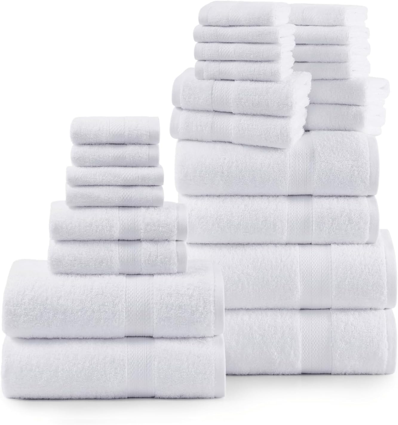 LANE LINEN 24 Piece Bathroom Towels – 100% Cotton Bath Towels Set, Quick Dry, Durable & Absorbent, 2 Bath Sheets, 4 Fingertip, 4 Bath, 6 Hand Towel & 8 Washcloths, Comfort Made for Family – White