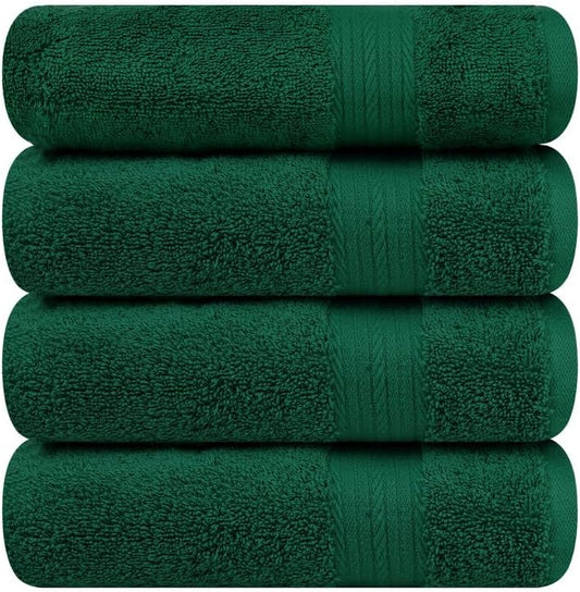 Ample Decor Hand Towels Set of 4 600 GSM 100% Cotton Soft Absorbent Thick Premium Quality, for Hotel, Bathroom, Spa, Daily Use, Gym - Green - 18 X 28 Inch