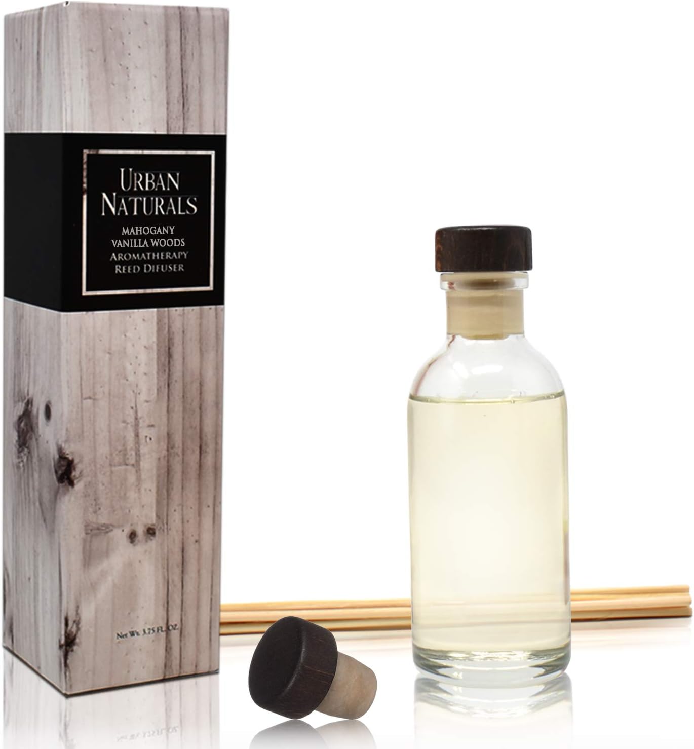 Urban Naturals Mahogany Vanilla Woods Reed Diffuser Set – Made with Essential Oils & Real Botanicals – Decorative Air Freshener and Beautiful Home Décor – Made in The USA