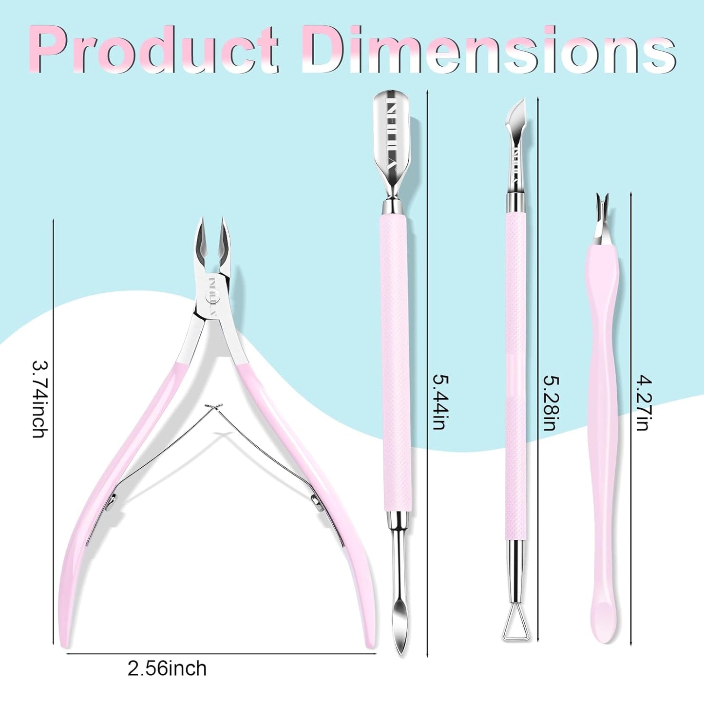 NXJ INFILILA Cuticle Remover Kit 4Pcs, Cuticle Remover Cuticle Trimmer Set Cuticle Pusher Nail Scraper Professional Pedicure Manicure Nail Tools Gift for Women Nail Tech Supplies