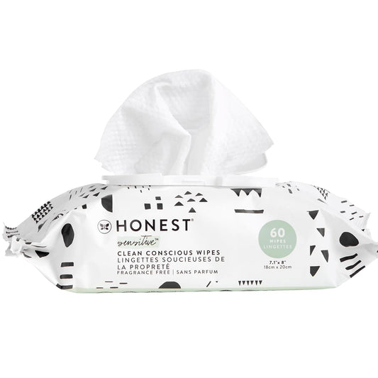 The Honest Company Clean Conscious Multi-Use Wipes Hypoallergenic and Unscented for Sensitive Baby Skin Over 99% Water Compostable Plant Based Baby Wipes Pattern Play 60 Count