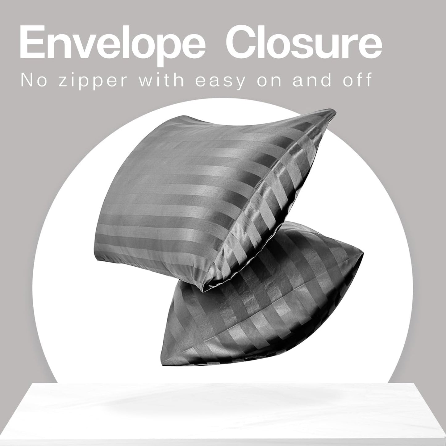 MR&HM Satin Pillowcase for Hair and Skin, Silk Satin Pillowcase 2 Pack, King Size Pillow Cases Set of 2, Silky Pillow Cover with Envelope Closure (20x36, Dark Grey Striped)