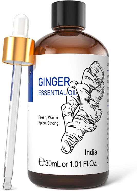 HIQILI 1 Fl Oz Ginger Oil, 100% Pure Natural Ginger Essential Oil for Hair, Massage, Skin - 30ml