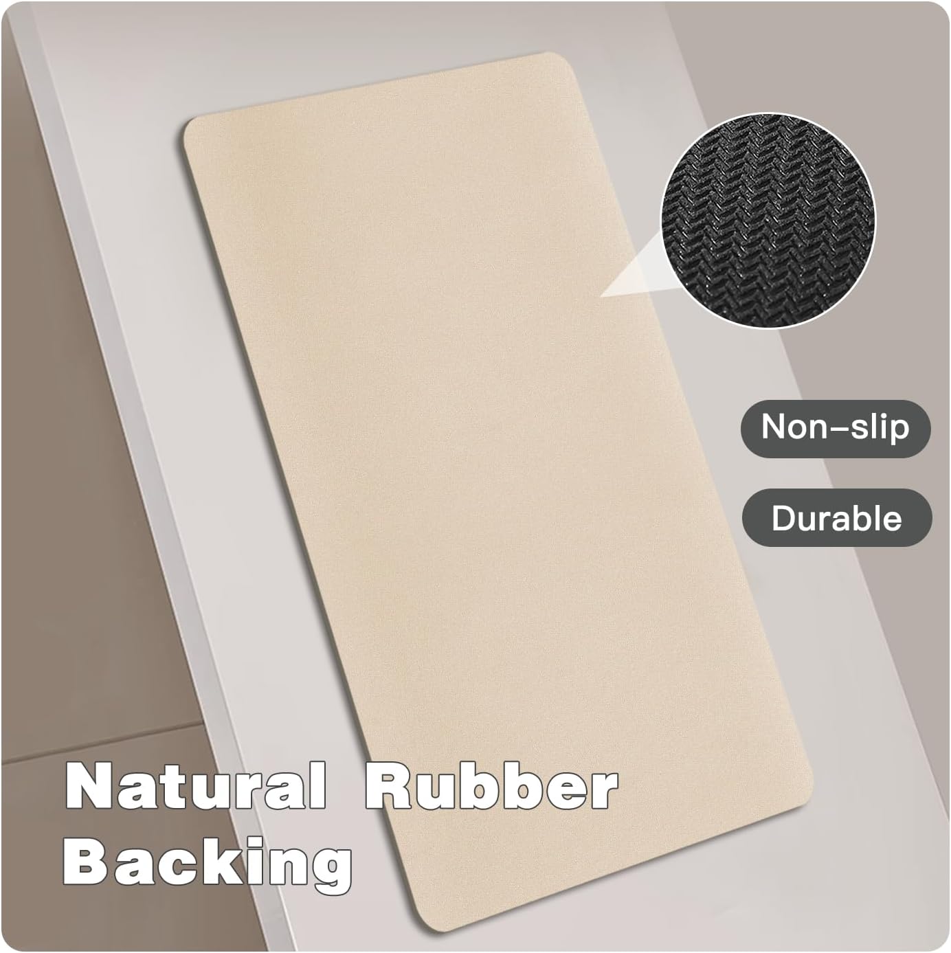 Bathroom Mat Quick Dry, Bathroom Rugs Non Slip Washable Thin Absorbent Bath Mat Fits Under Door Bathroom Floor Mat Perfect for Bath, Shower, or Sink 20"x30" Beige