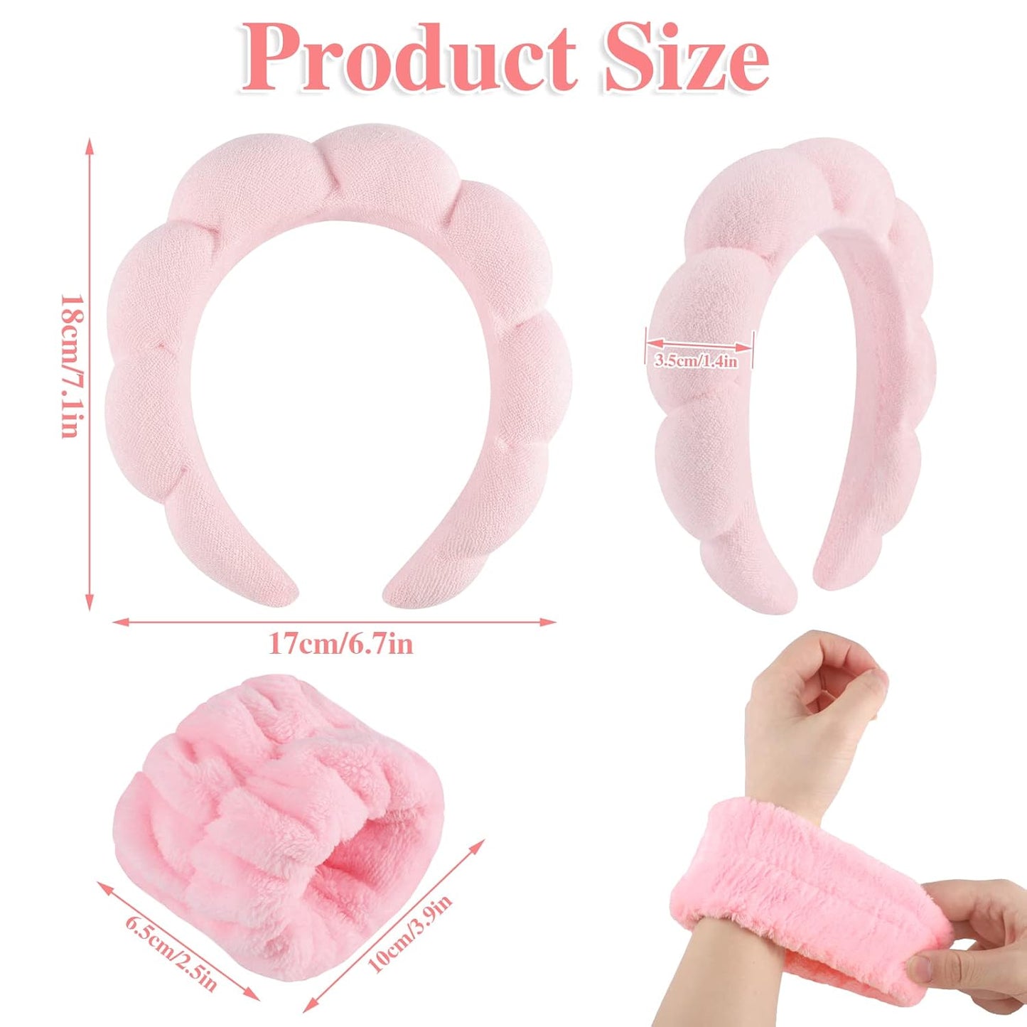 WSICSE Skincare Headbands, Sponge Spa Headband for Women Girl Back to School Pink Gifts Puffy Padded Keep Hair Dry