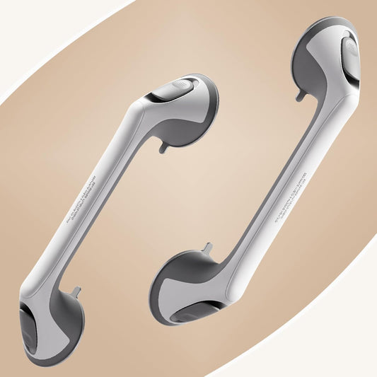2 Pack 16 Inch Grab Bars for Bathtubs and Showers for Seniors, Heavy Duty Shower Handle for Elderly, Suction Cup Removable Handrails Handicap Bath Grip Bathroom Safety Grips (Gray