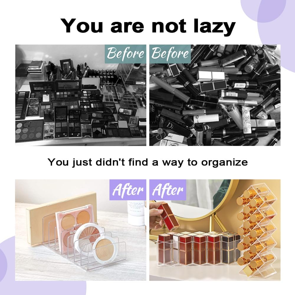 Makeup Organizer, Makeup Palette Organizer for Bathroom Countertop, Vanity, Cabinets, Cosmetics Storage Solution for Eyeshadow Palette, Contour Kit, Blush - 7 Sections Eyeshadow Palettes Holder